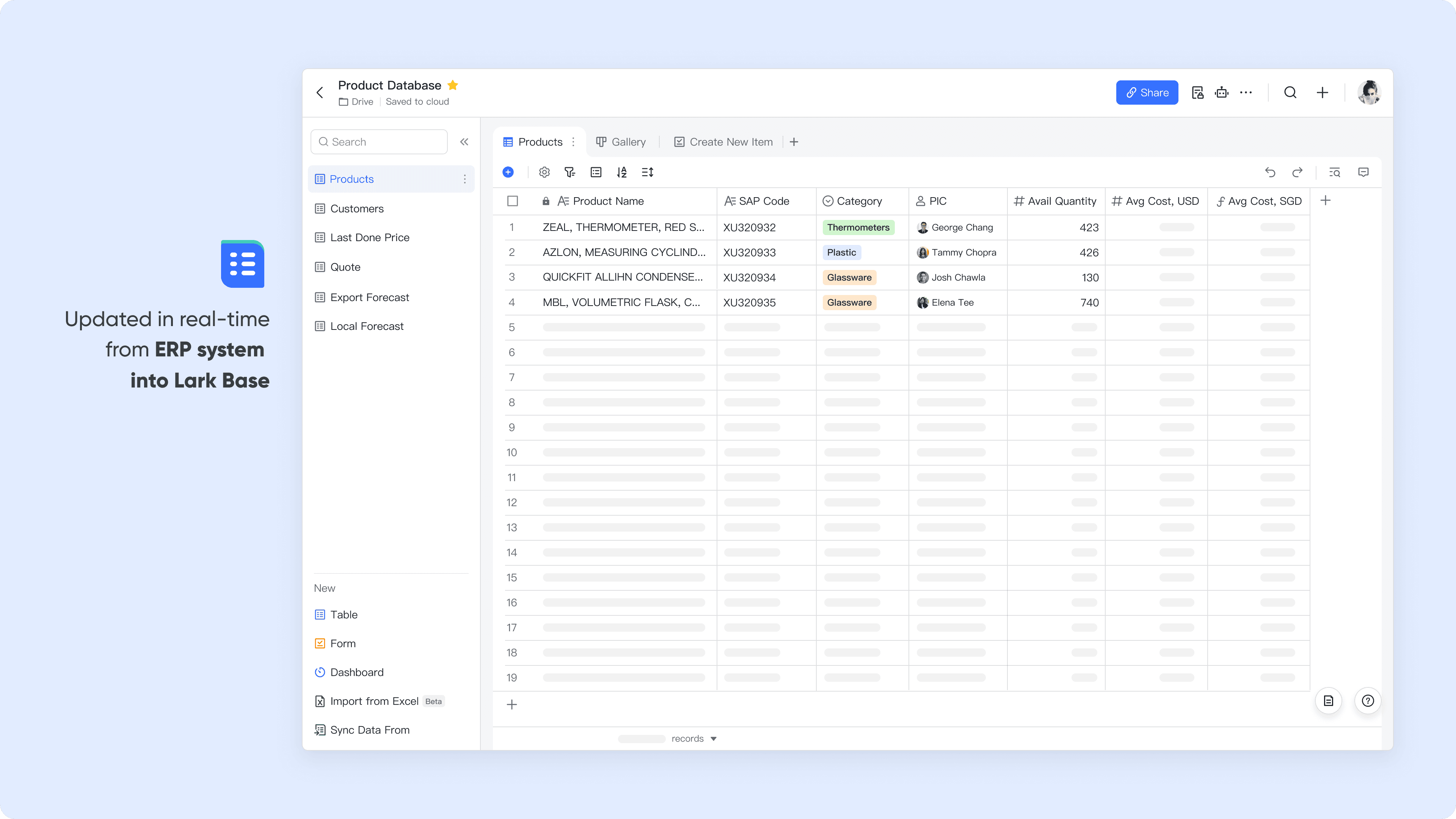 Synced Pricing from ERP to Lark for real-time data pulling