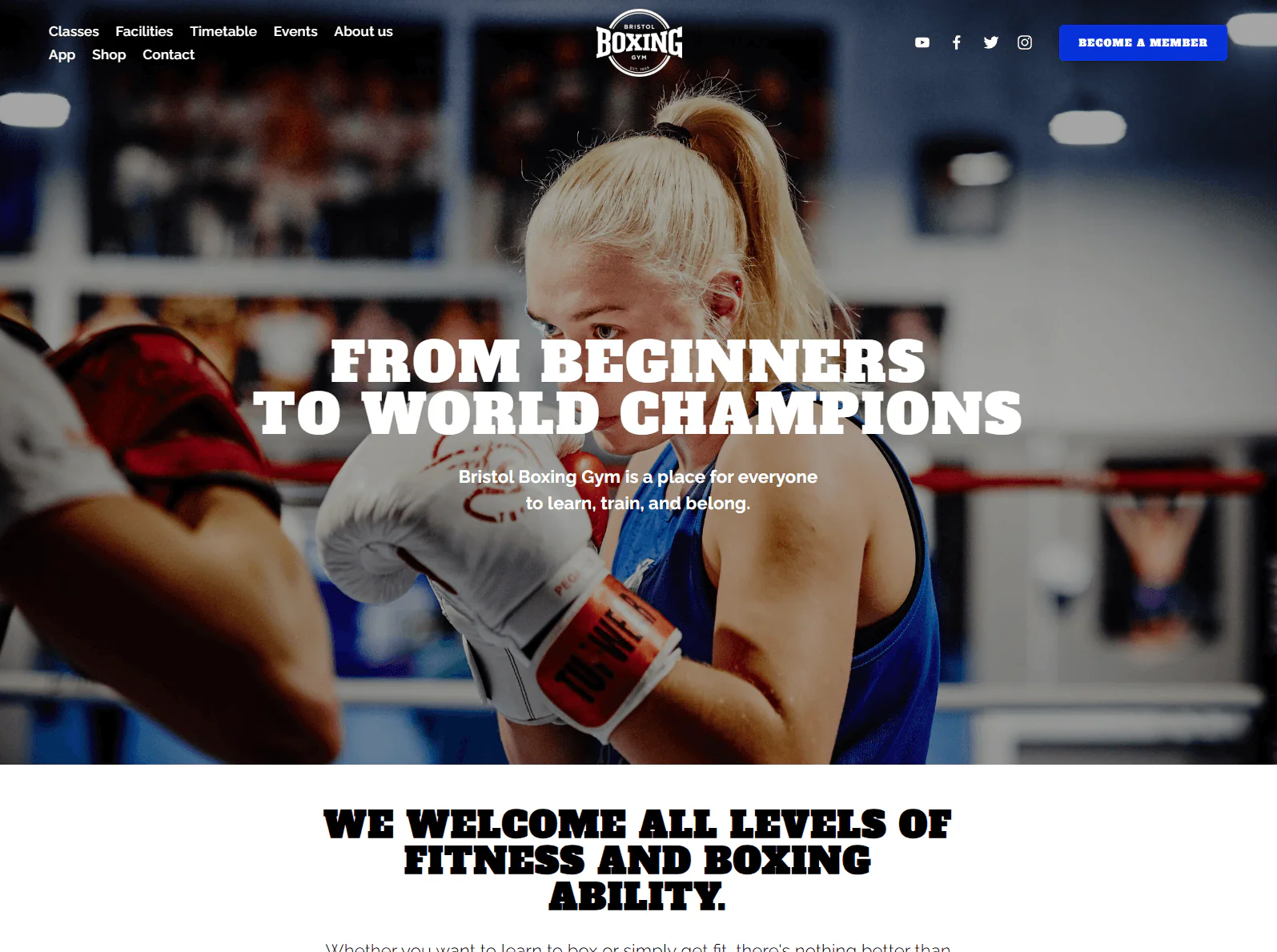 Bristol Boxing Gym website design, fitness example