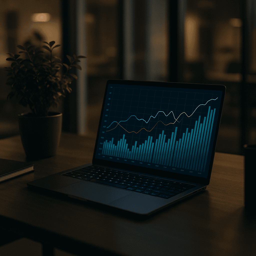 Photorealistic scene of AI dashboard forecasting overtime risks with glowing alerts and time logs overlay.