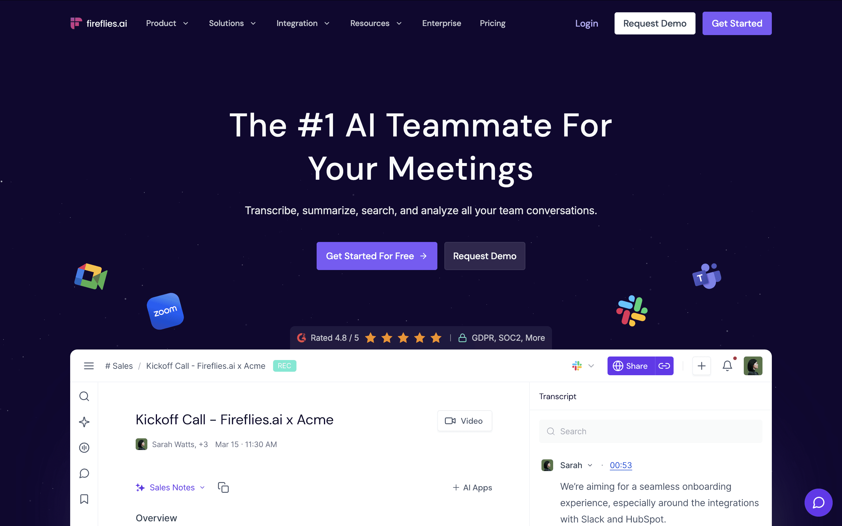 Homepage van Fireflies