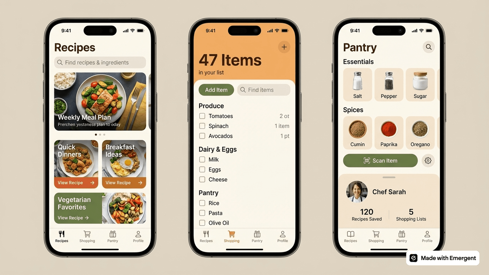 Recipe Shopping List App Made with Emergent