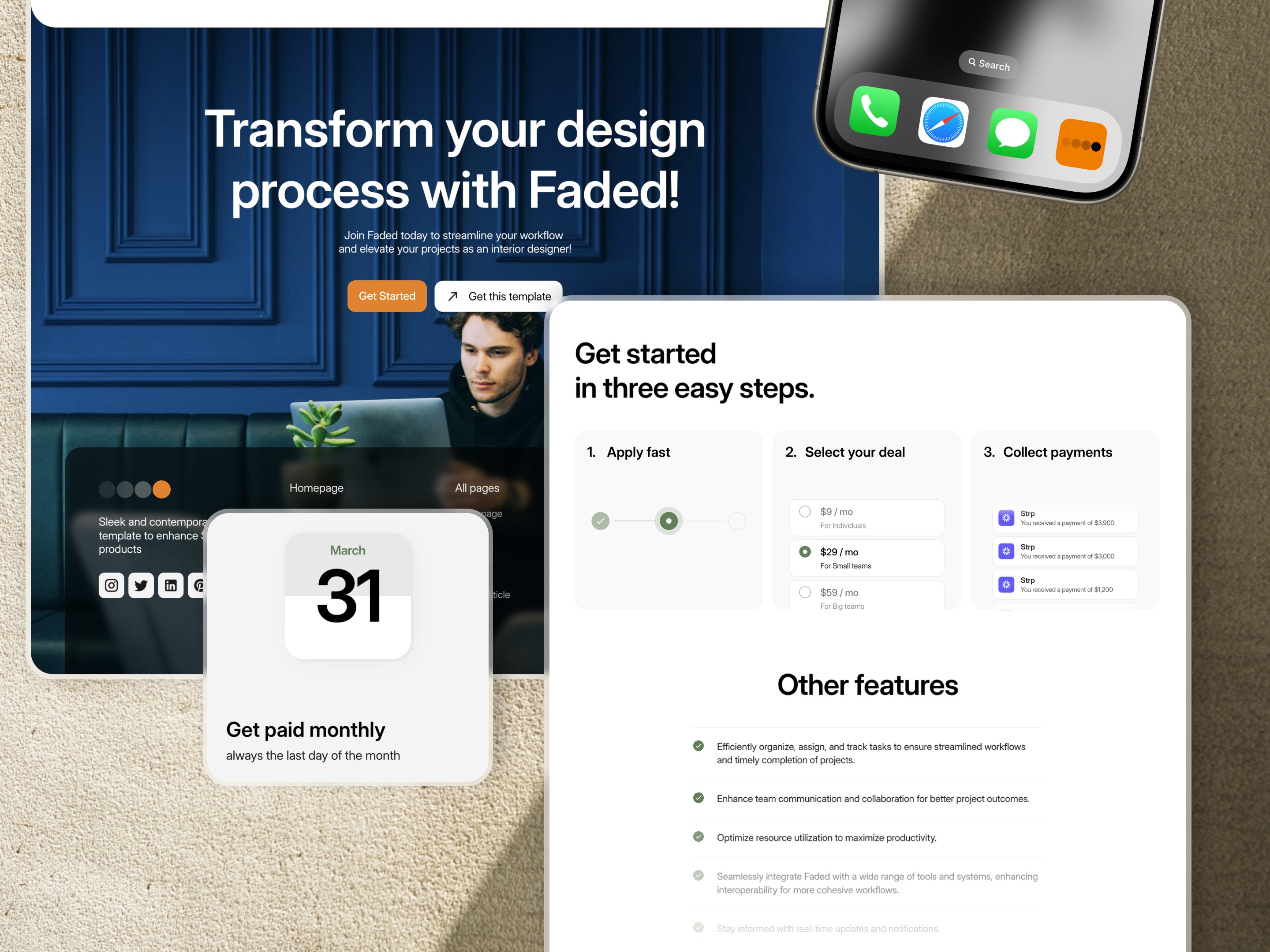 SaaS and Apps Framer template Faded - homepage