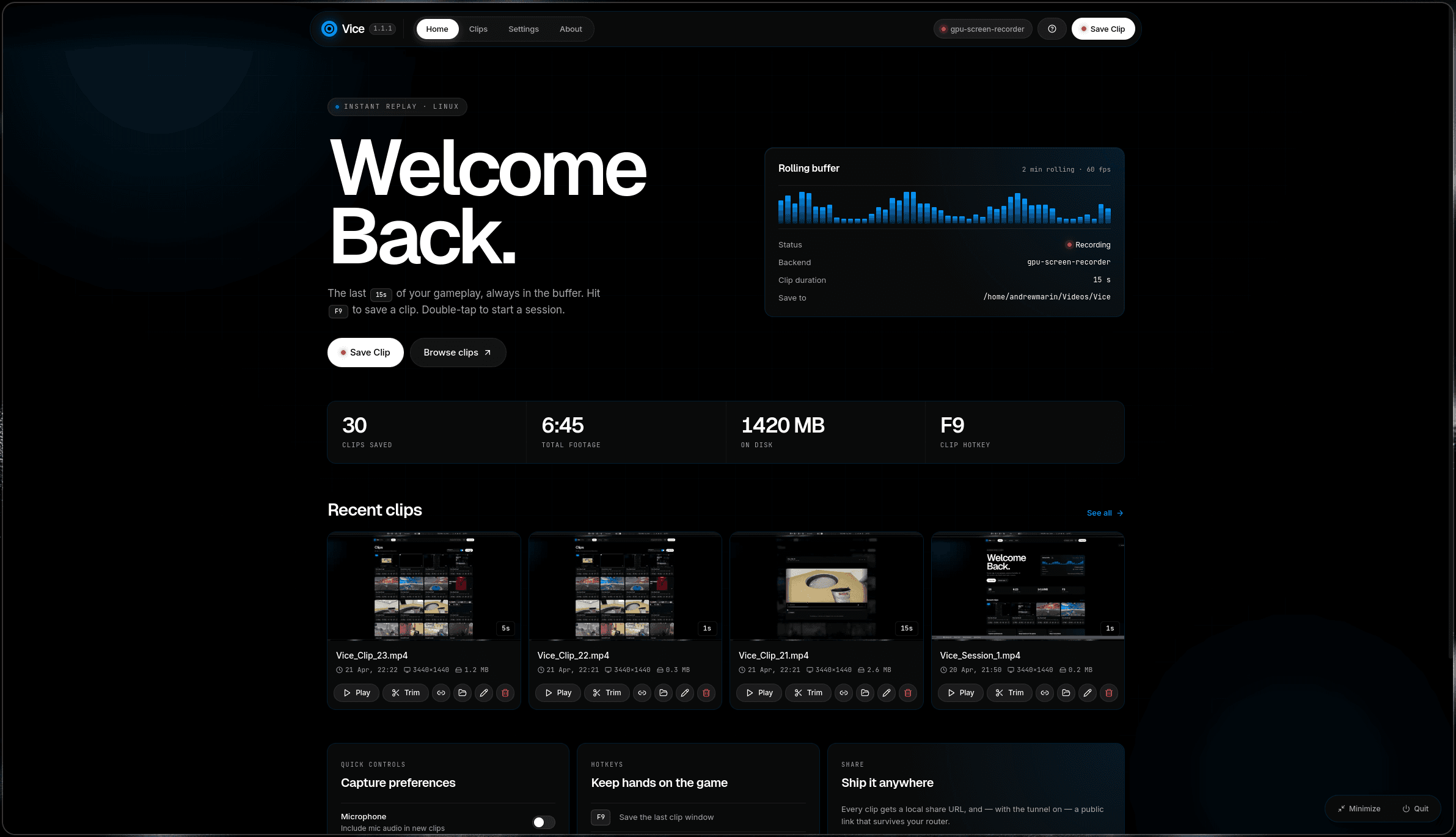 An image of the Clip Gallery section of Vice Clipper