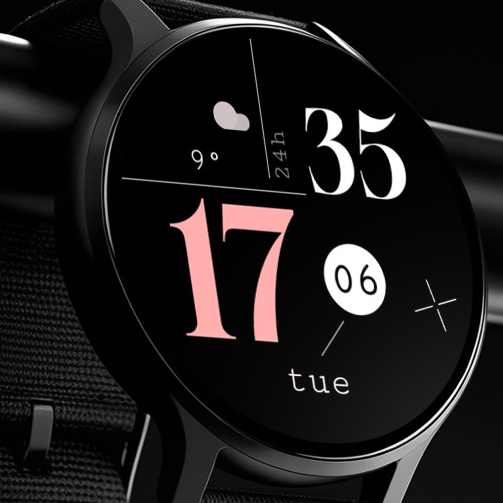 Modern Wear OS smartwatch displaying a digital watch face