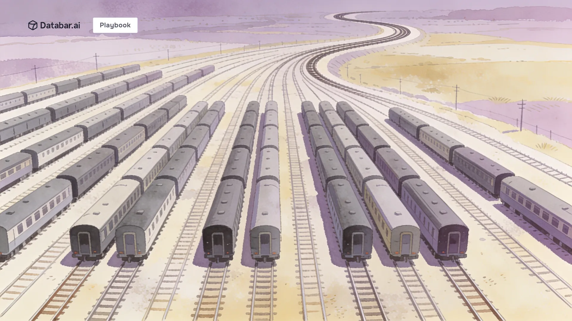 Aerial illustration of a rail yard with parallel sidings — repeatable SDR templates