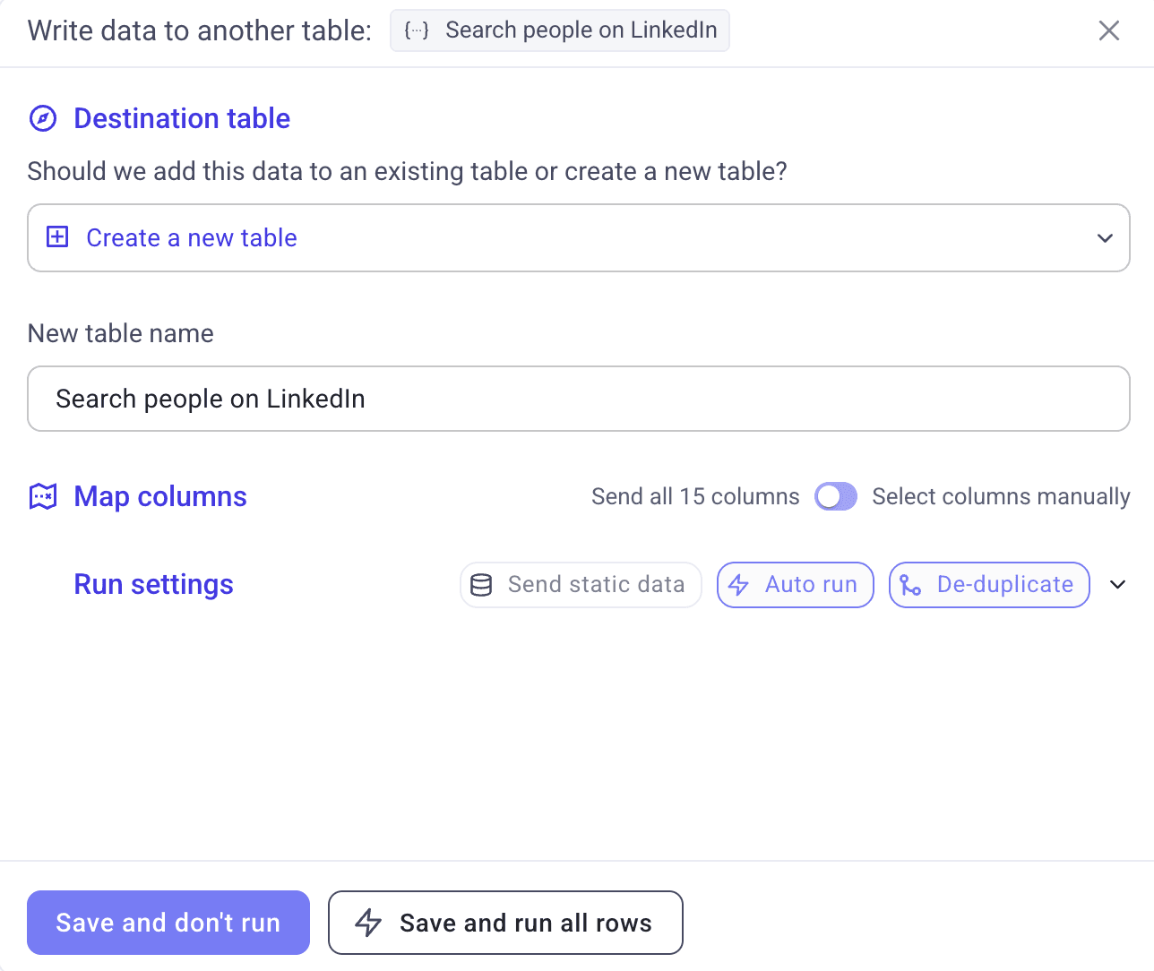 Write data to another table