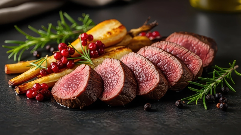 Plastry dziczyzny podane z Musztardą Jałowcową Konik