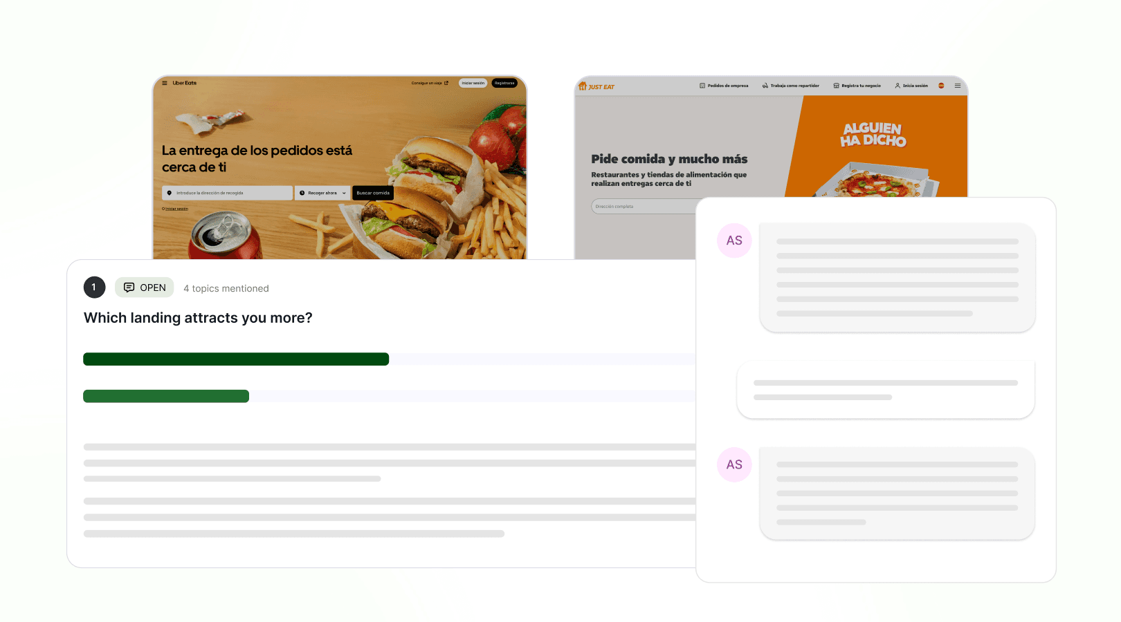 Two different landing pages and a chat where you ask related questions about both images.