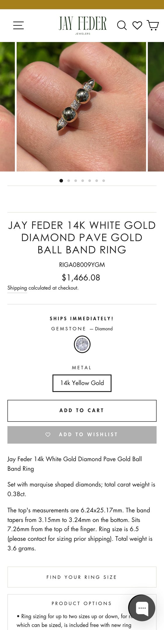 Jewelry product options include: ring for Jay Feder 14k White Gold Diamond Pave Gold Ball Band Ring from Jay Feder Jewelers.