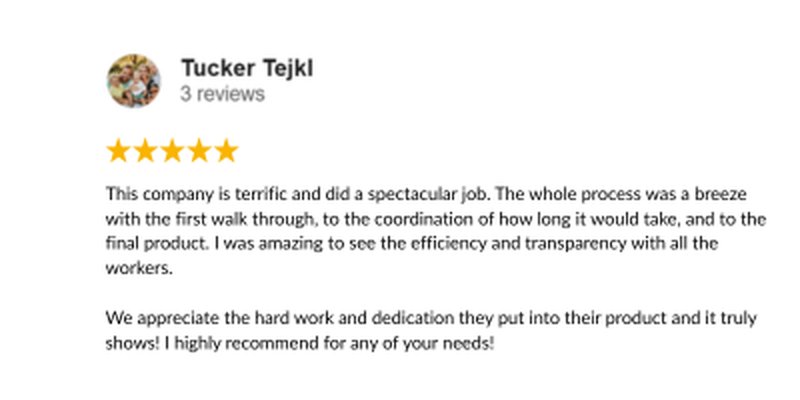 Customer testimonial praising Pro Track and Tennis for their efficiency, transparency, and high-quality court construction.
