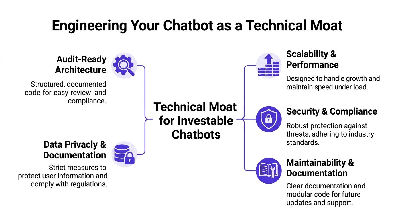 A diagram illustrating the key technical pillars required to build an investable and professional chatbot application.