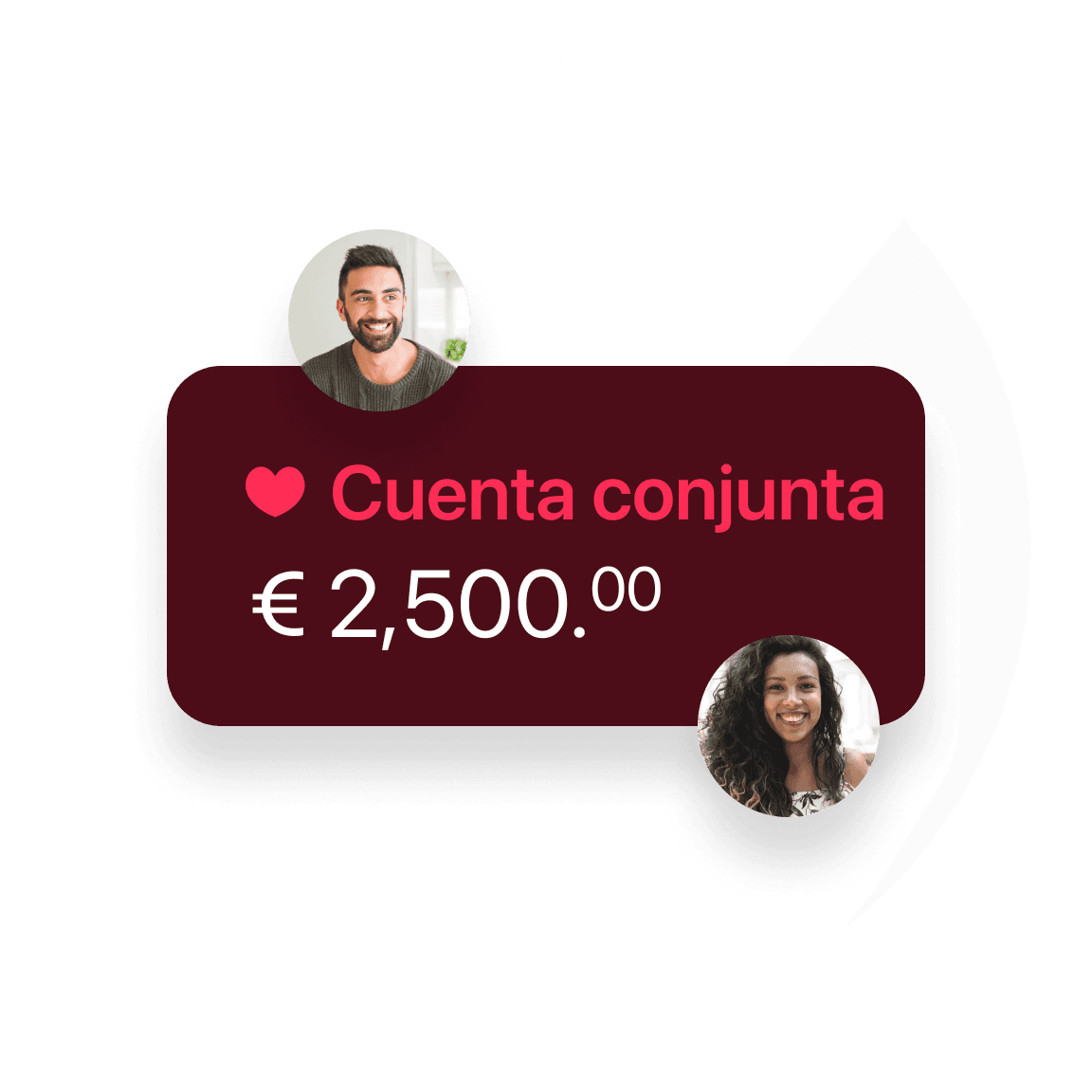 Graphic showing a joint account balance of €2,500 with two user icons above the text.