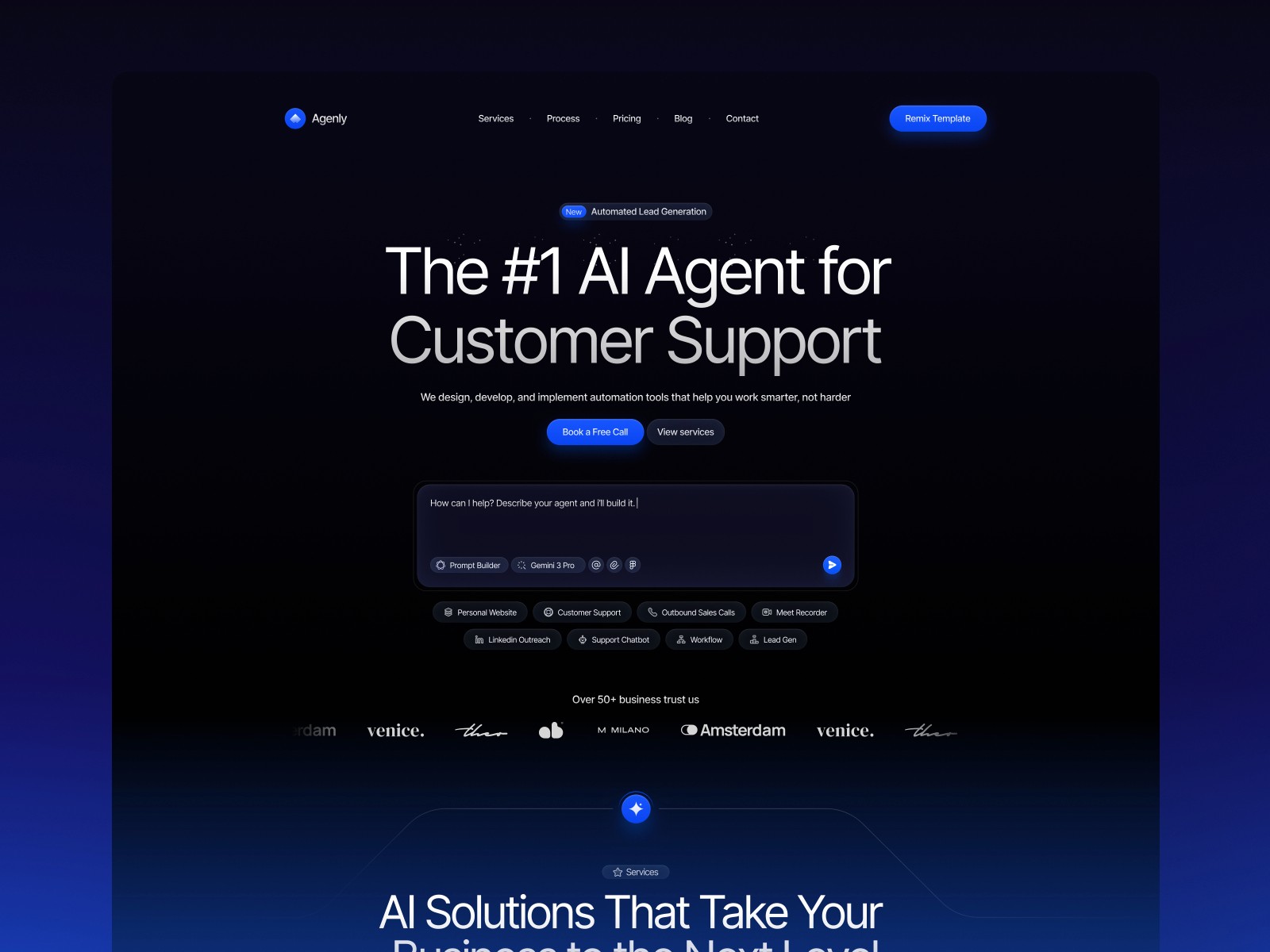 Agenly — 高级暗黑现代 AI 机构落地页设计灵感