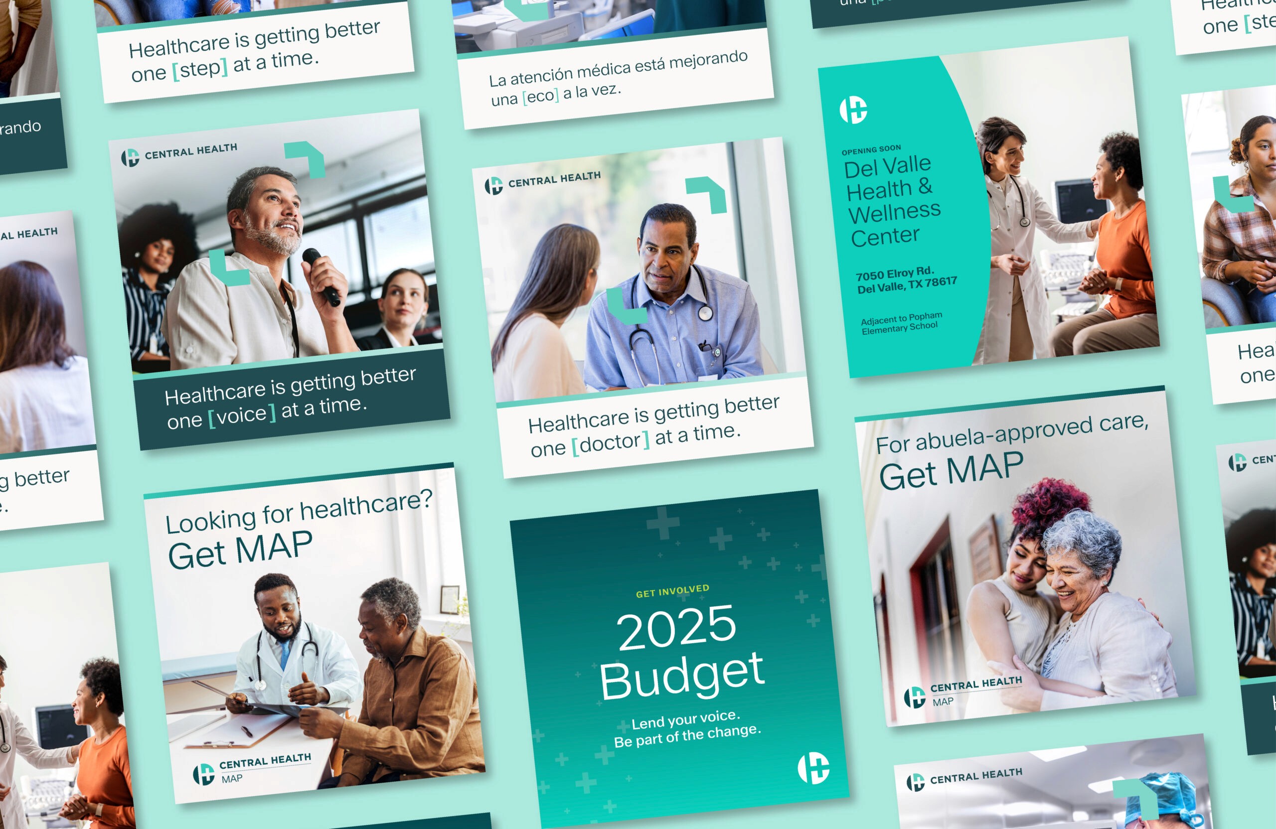 health branding social posts and campaign ads