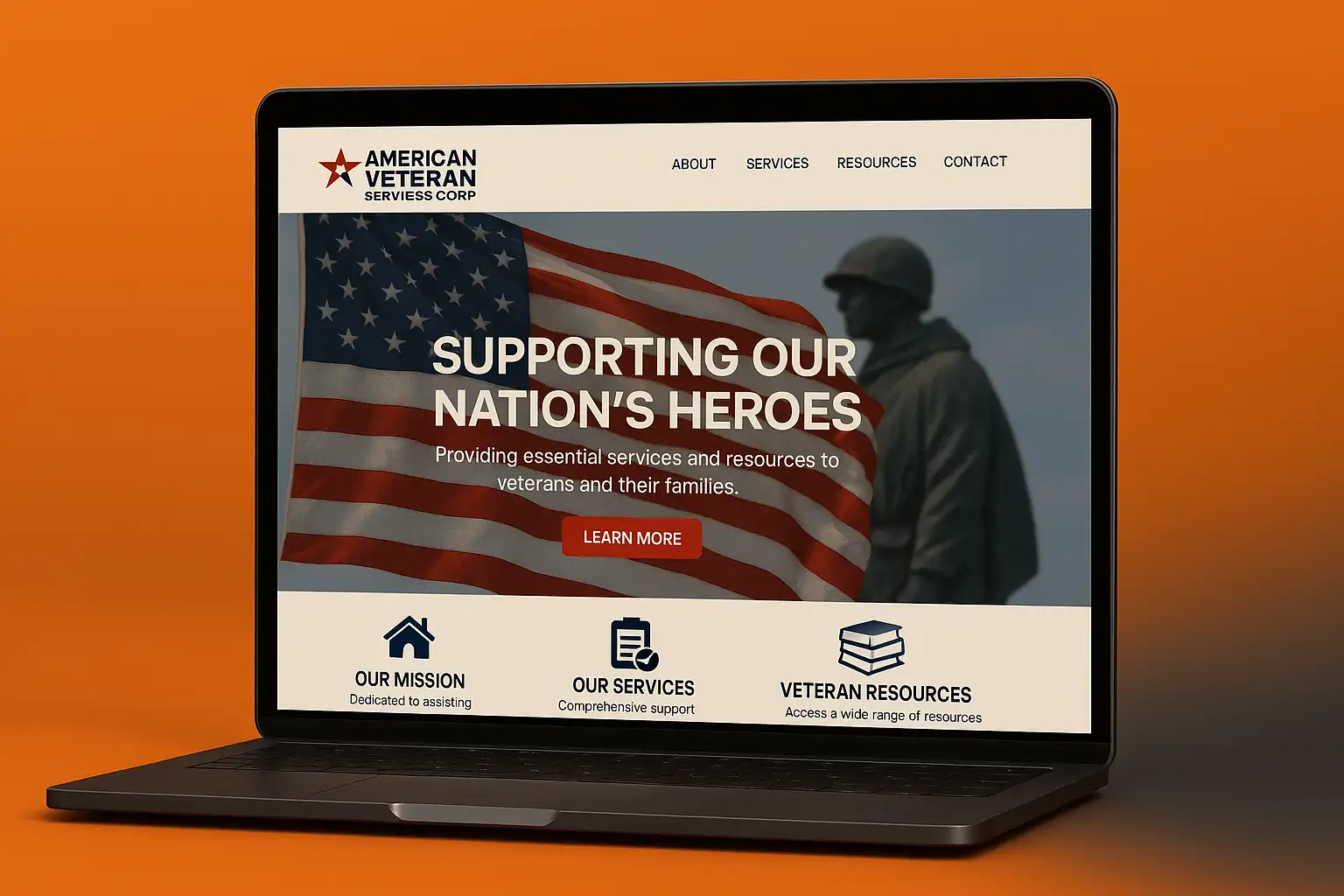 Trojan digital marketing did a complete web design redesign for American veteran service corp, a local none profit in Indianapolis, Brownsburg or Avon