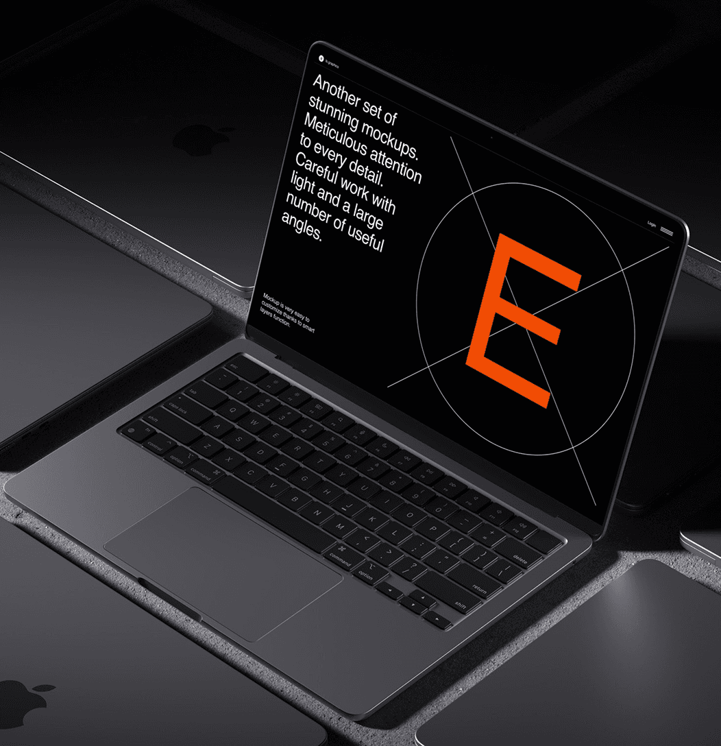 An Apple laptop featuring a prominent letter 'e' on its surface, showcasing sleek design and modern technology.