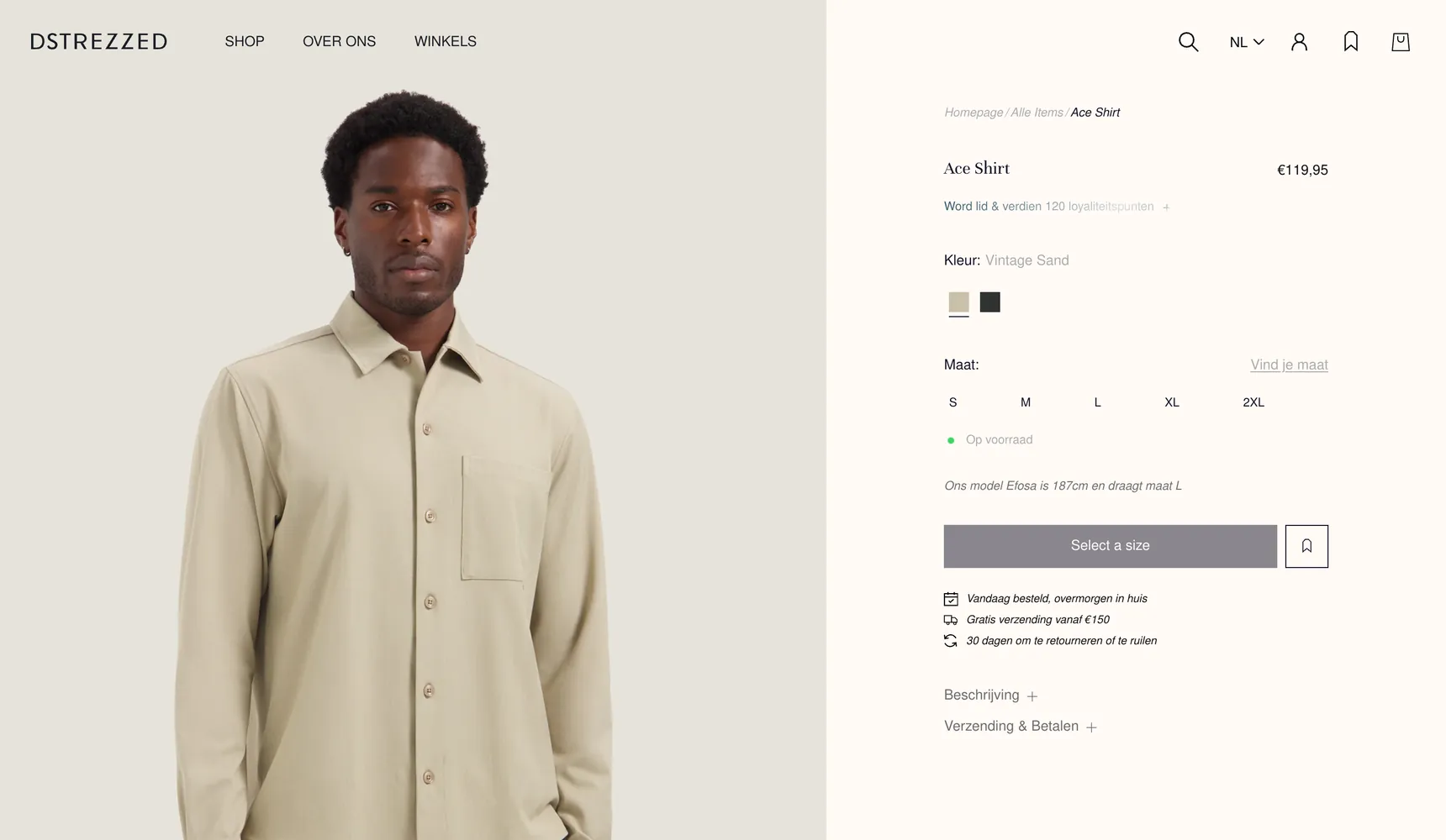 Product page of the Dstrezzed webshop