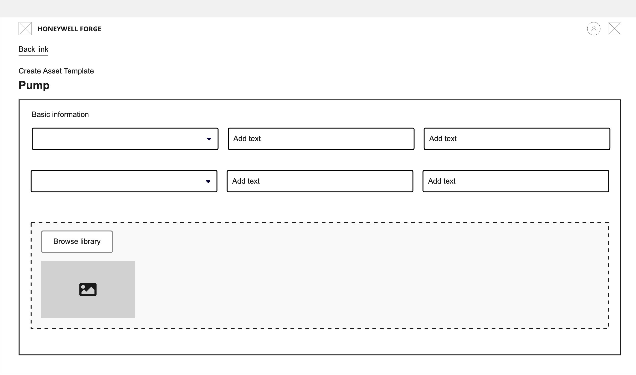 Wireframe of the Asset template page in the onboarding portal