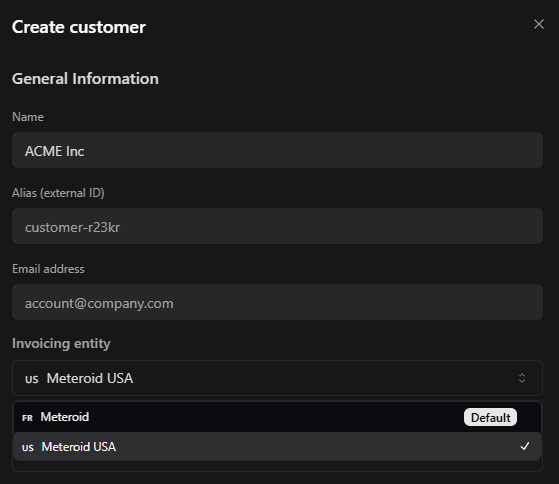 Linking an invoicing entity to a Customer in Meteroid