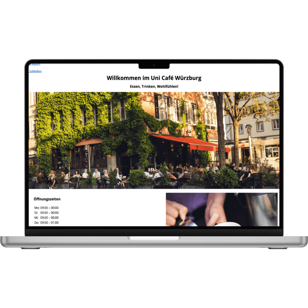 MacBook Mockup der alten Website vom Uni Café Würzburg