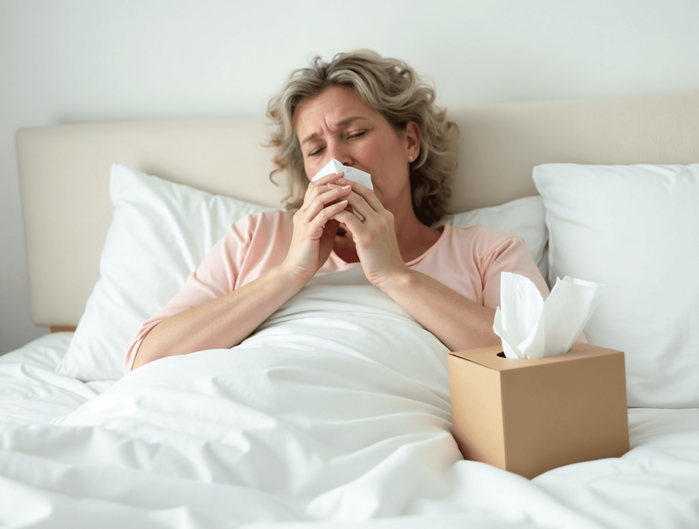 A woman experiencing discomfort as a result of vitamin deficiency.