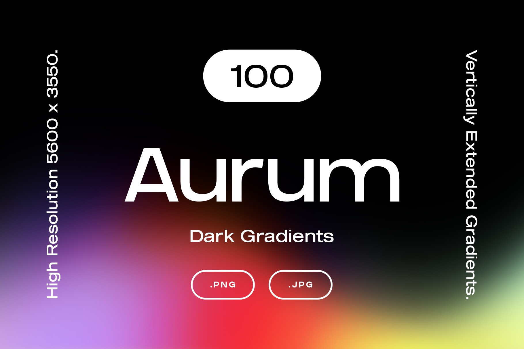 100 Dark Aurum Gradients, showcasing a colorful abstract gradient effect on a dark background with high-resolution details.