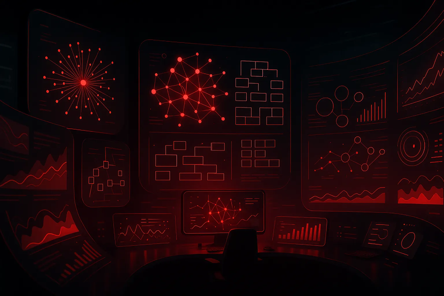 RockN' Socials digital marketing agency dashboard with red analytics displays.