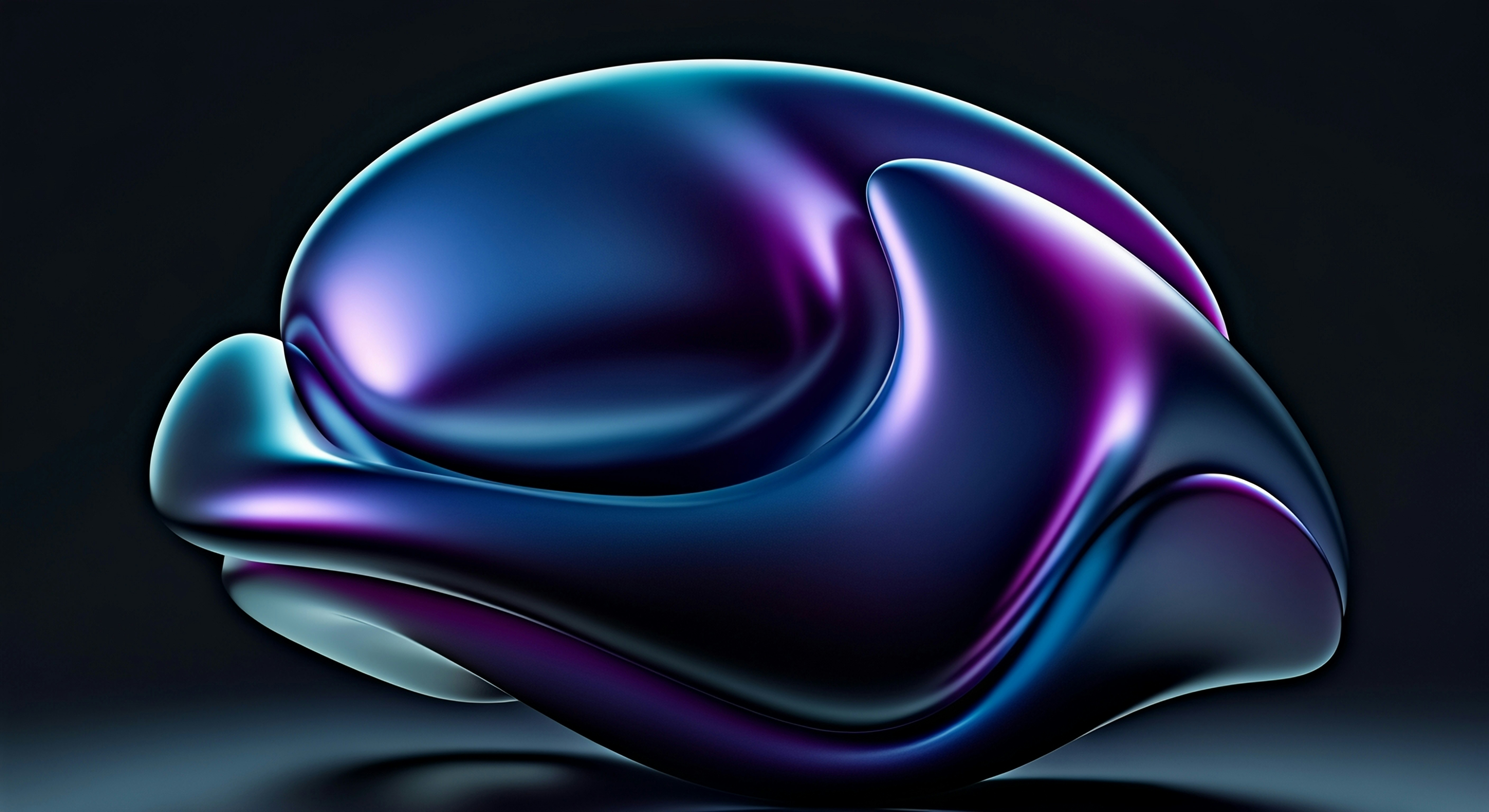 Abstract metallic sculpture with iridescent blue and purple hues