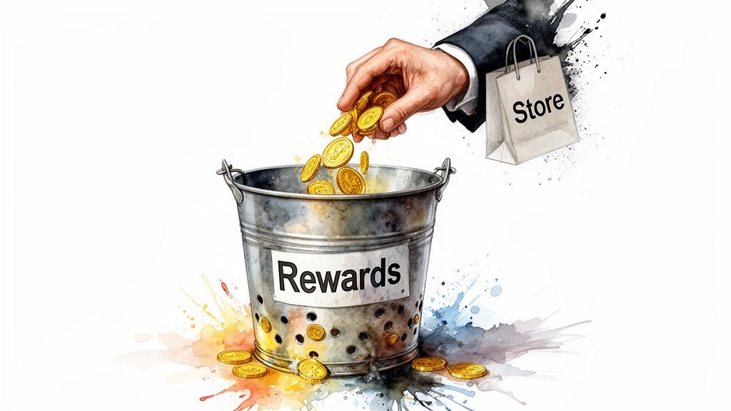 A hand drops gold coins into a leaky bucket labeled