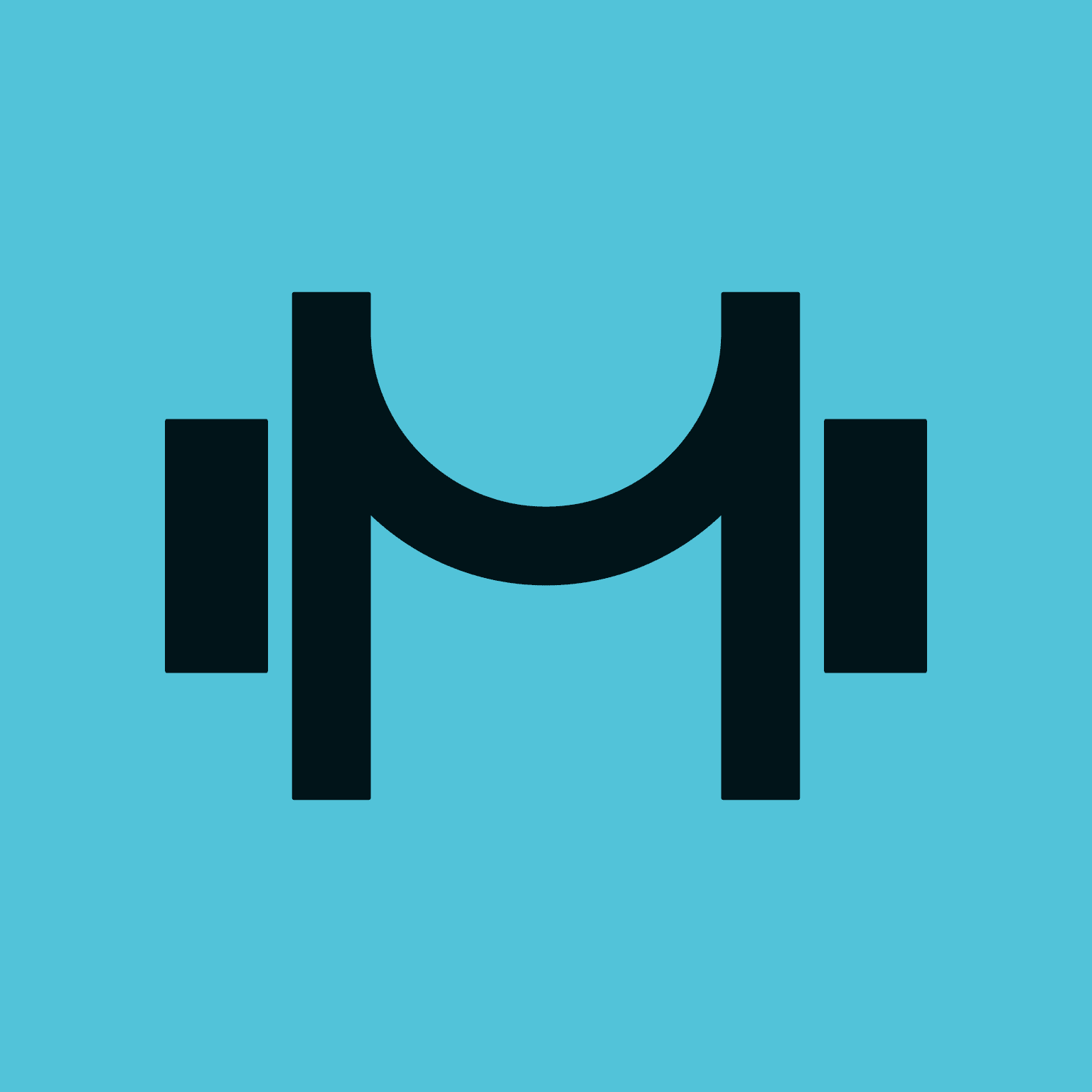 Logo featuring a stylized barbell design on a blue background, symbolizing fitness and strength.