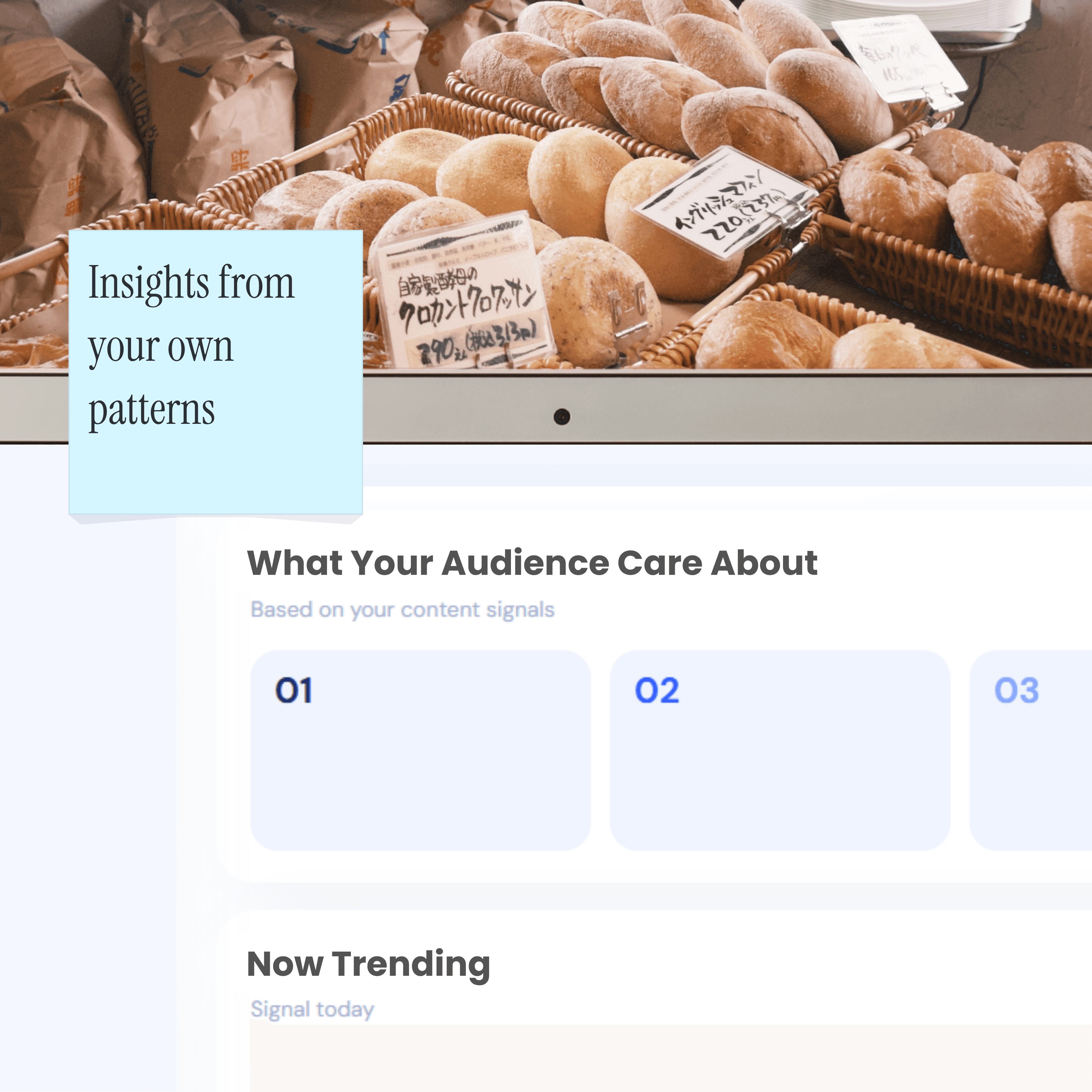 content analytics overview with next actions and trend detection