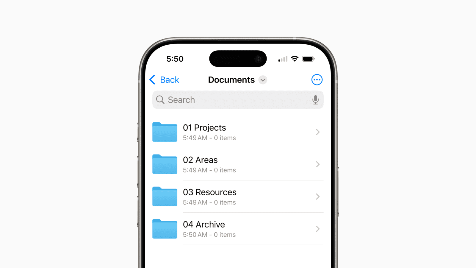 PARA folders in the Files app on iPhone