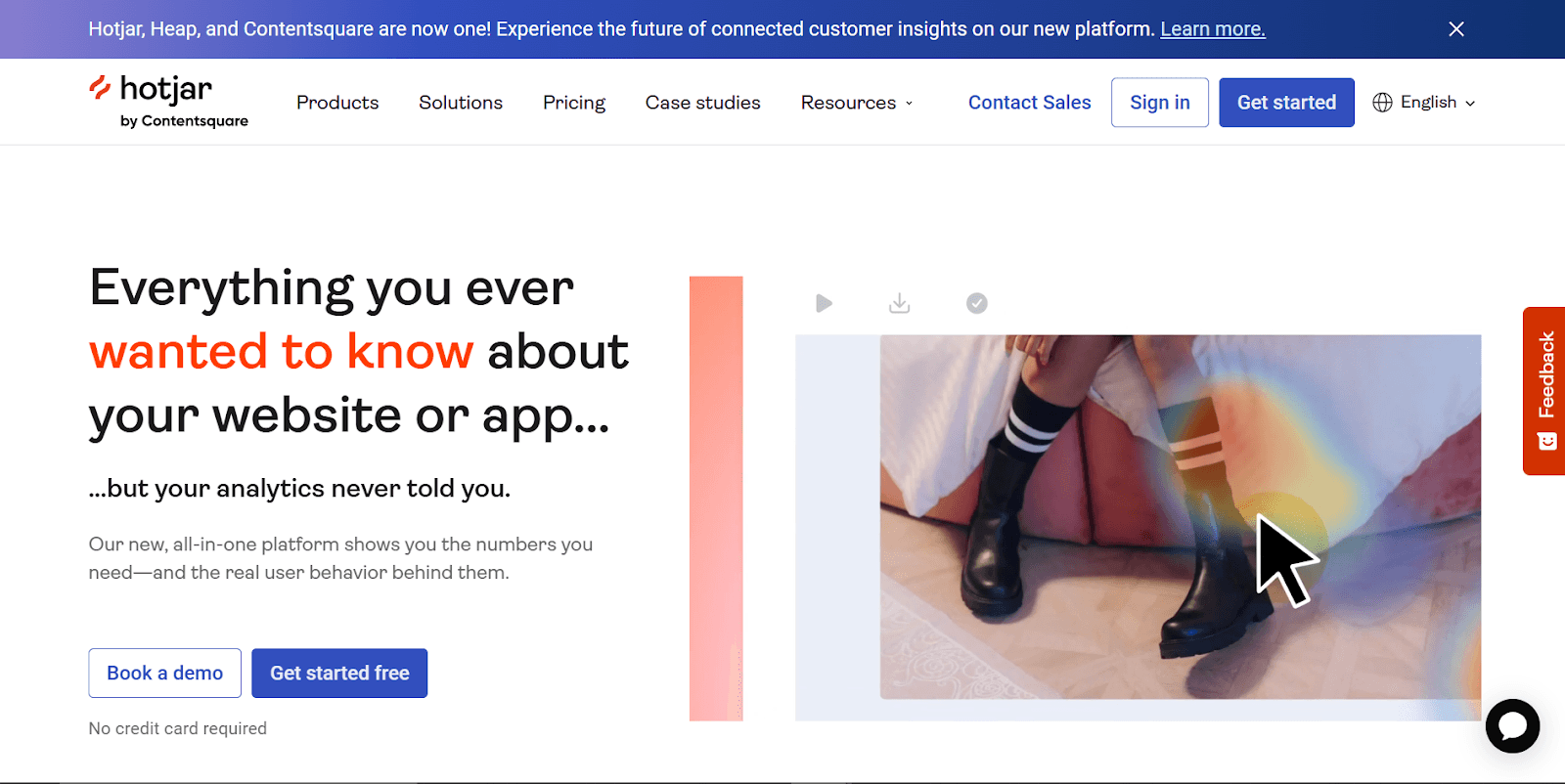 Hotjar analytics platform showcasing user behavior tracking with heatmaps and insights.