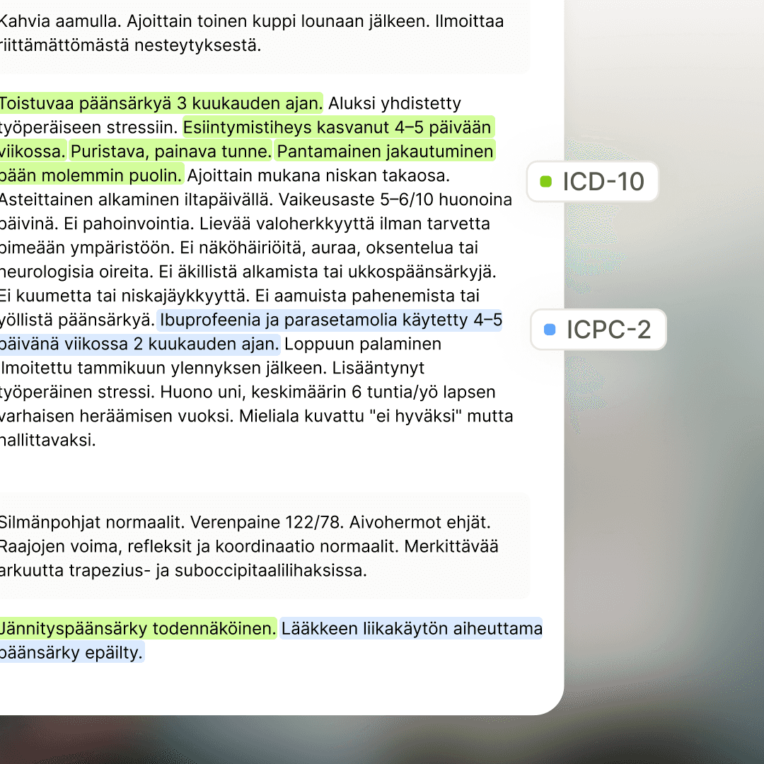 Code suggestions appearing in real time as a clinician documents the consultation.