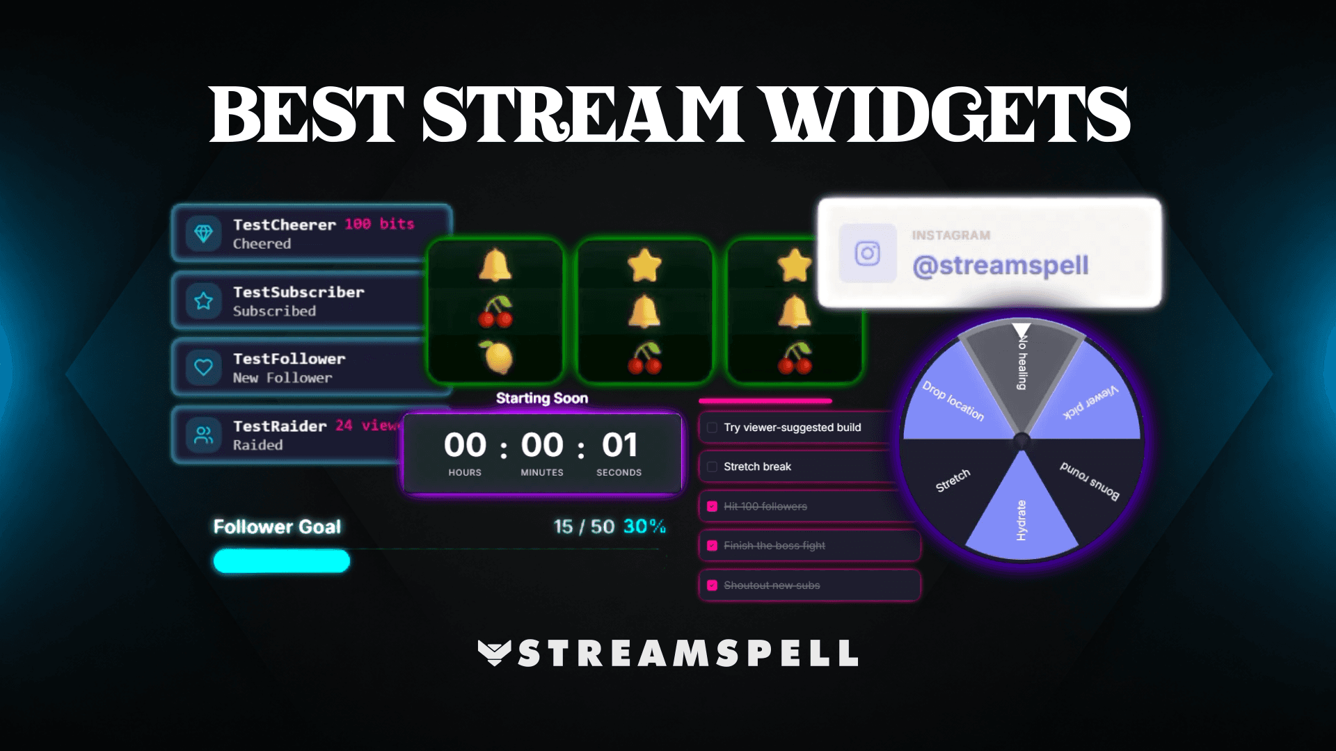 StreamSpell free stream widgets for OBS, Streamlabs, and StreamElements, including chat, events, goals, timers, and interactive tools.