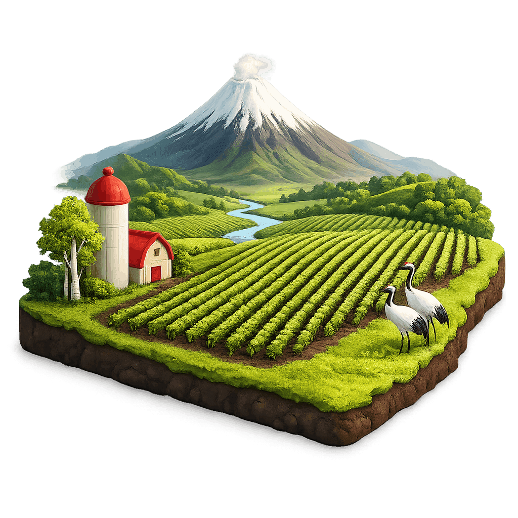 Artistic illustration of the Hokkaido wine region.