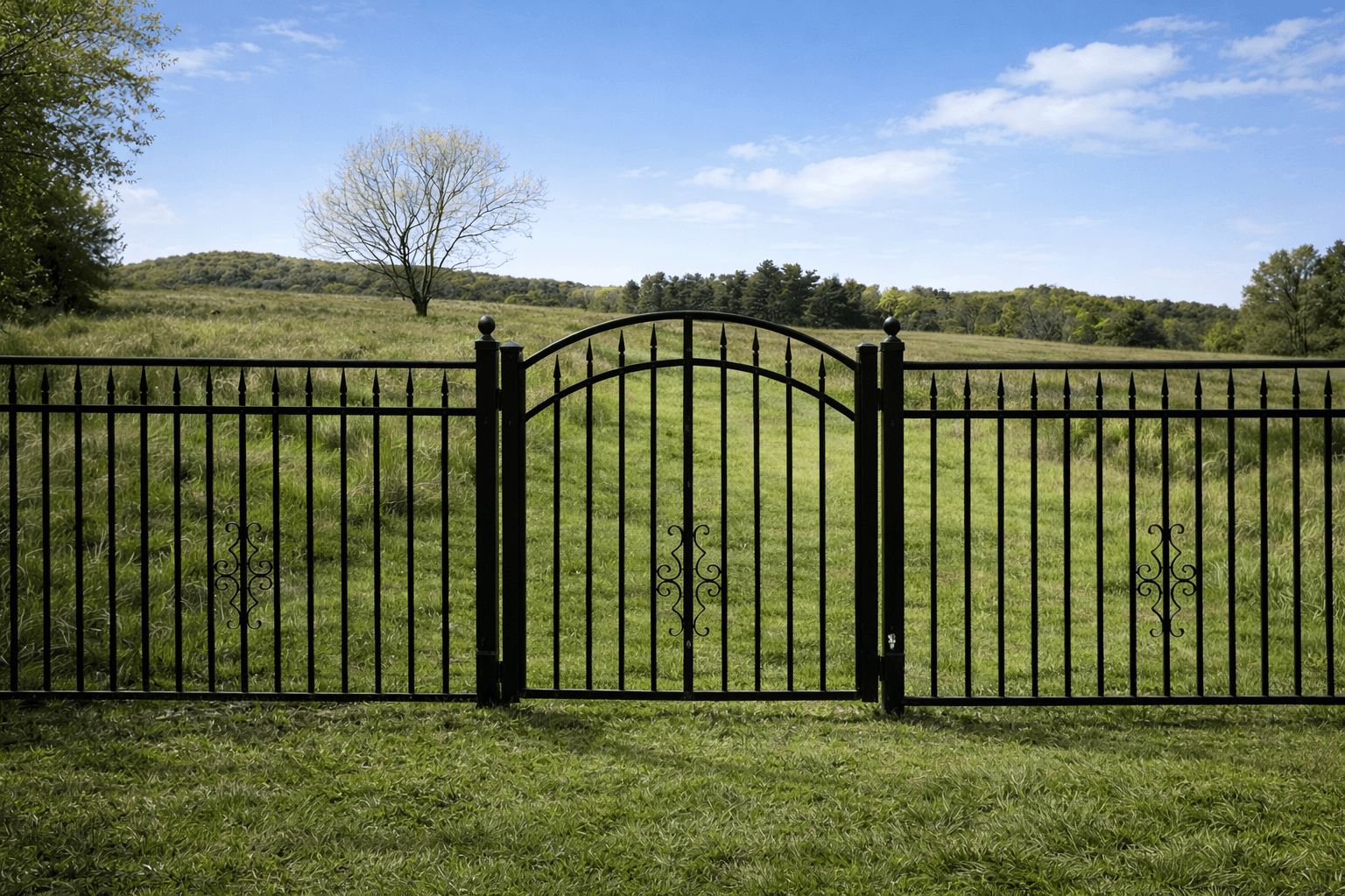 Detail shot of the flush bottom rail paired with the internal spear pickets.