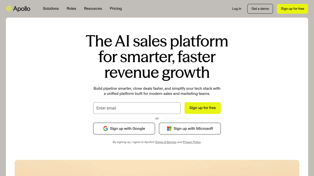 Screenshot of https://www.apollo.io/
