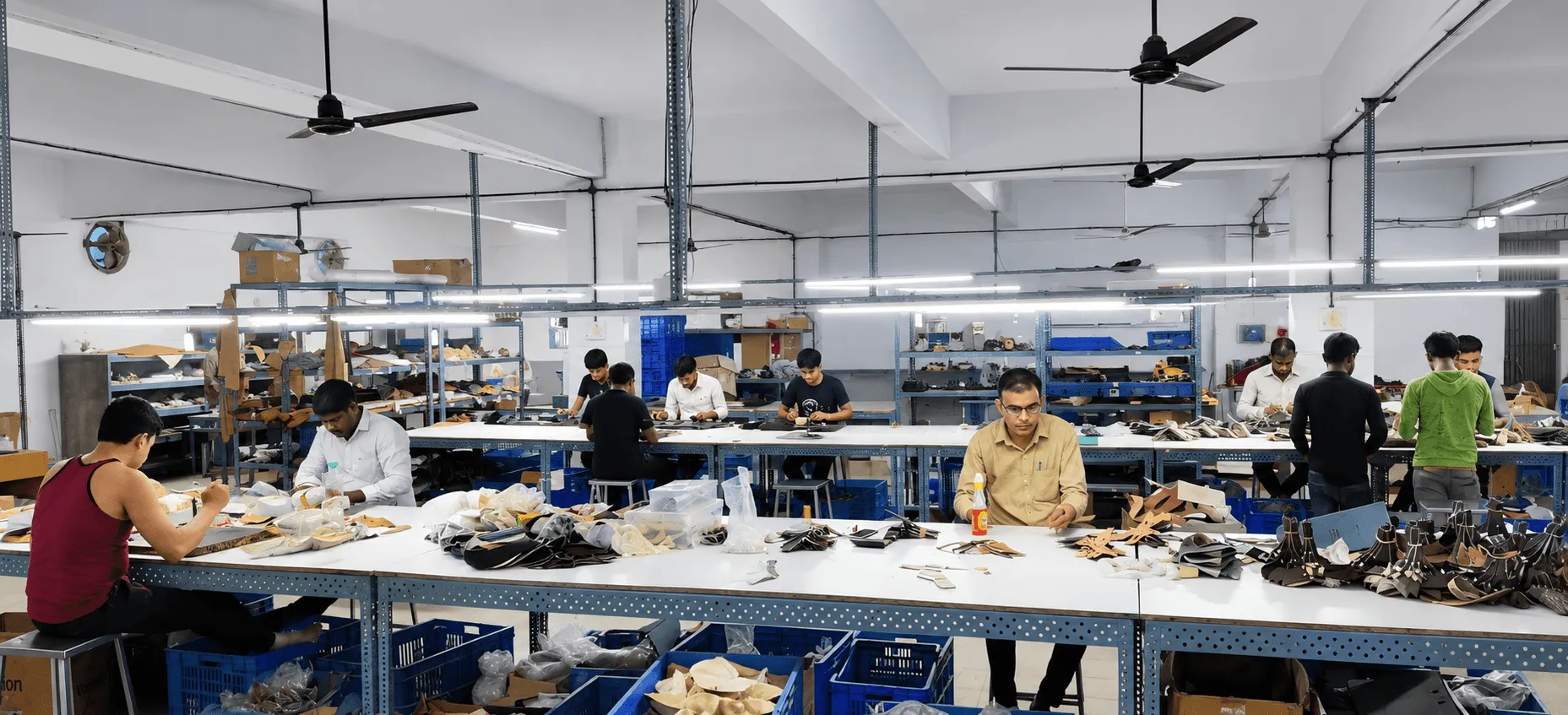 A group of factory workers in a manufacturing company