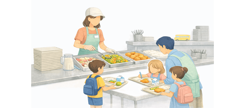 Parent volunteers at school lunch