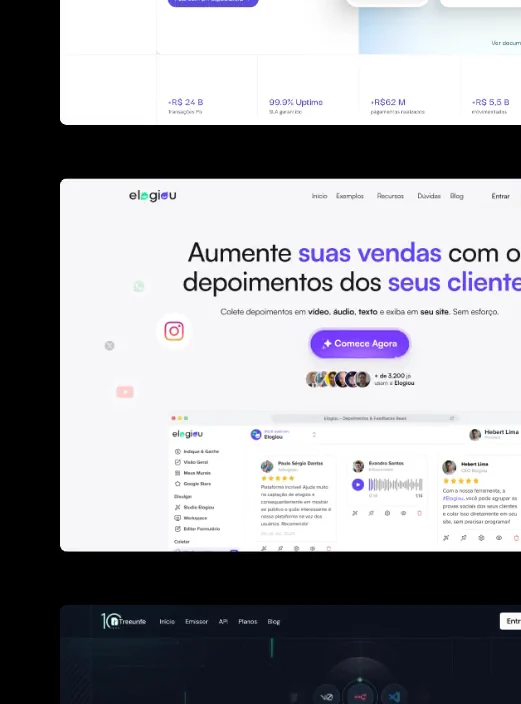 Telas de sites e plataformas SaaS desenvolvidos pela Wama