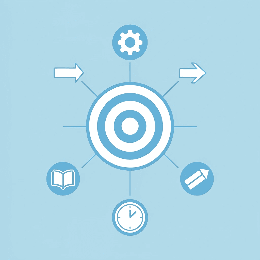 Central hub labeled 'Lead Generation Success' connected to four surrounding elements: targeting, creative, follow-up, and conversions