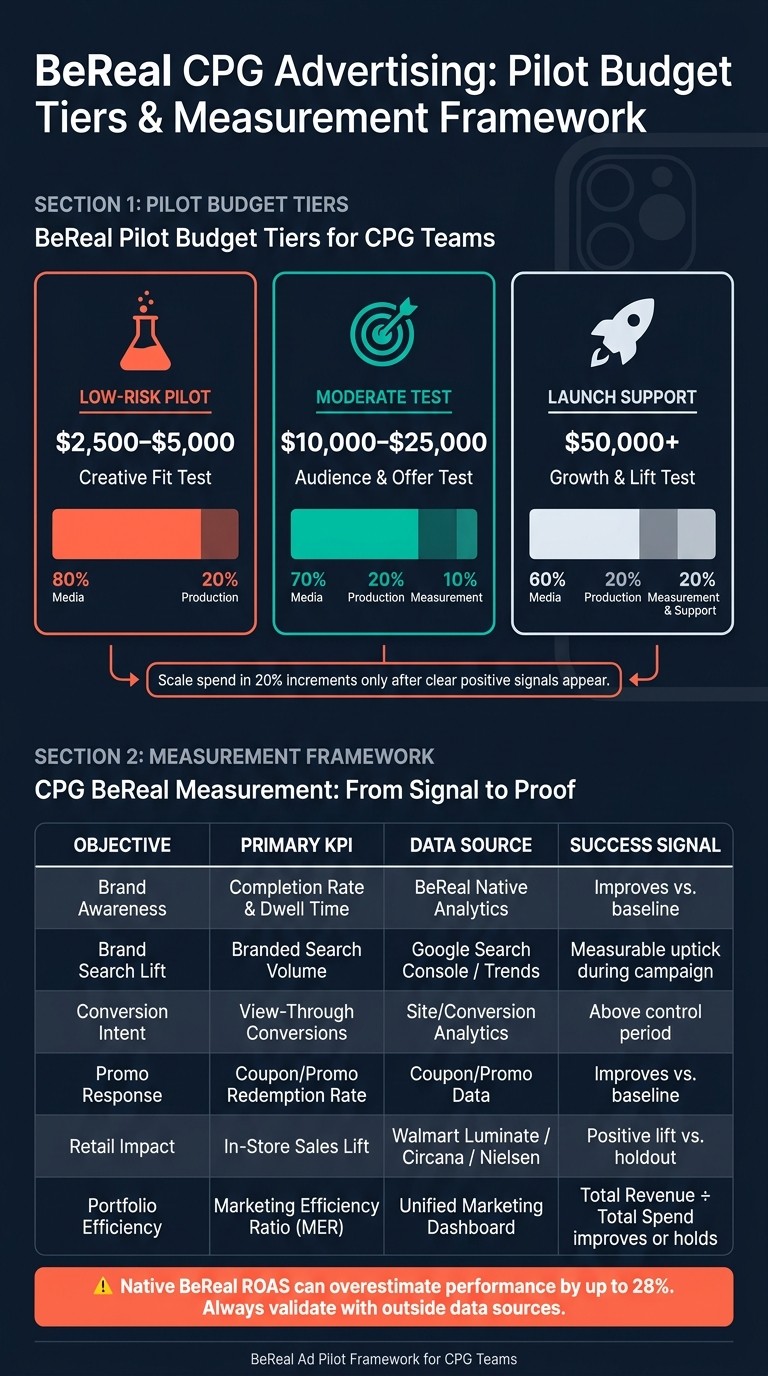 BeReal Advertising: CPG Pilot Budget Tiers & Measurement Framework