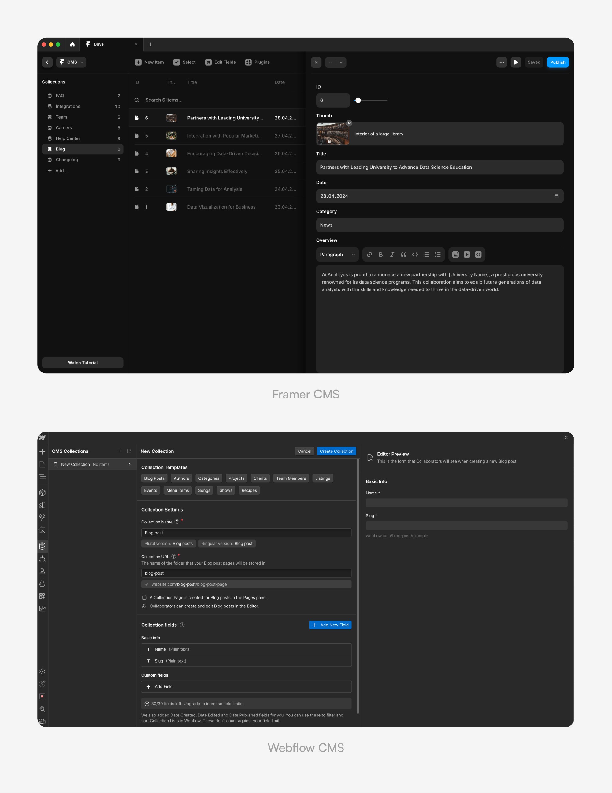 framer cms vs webflow cms