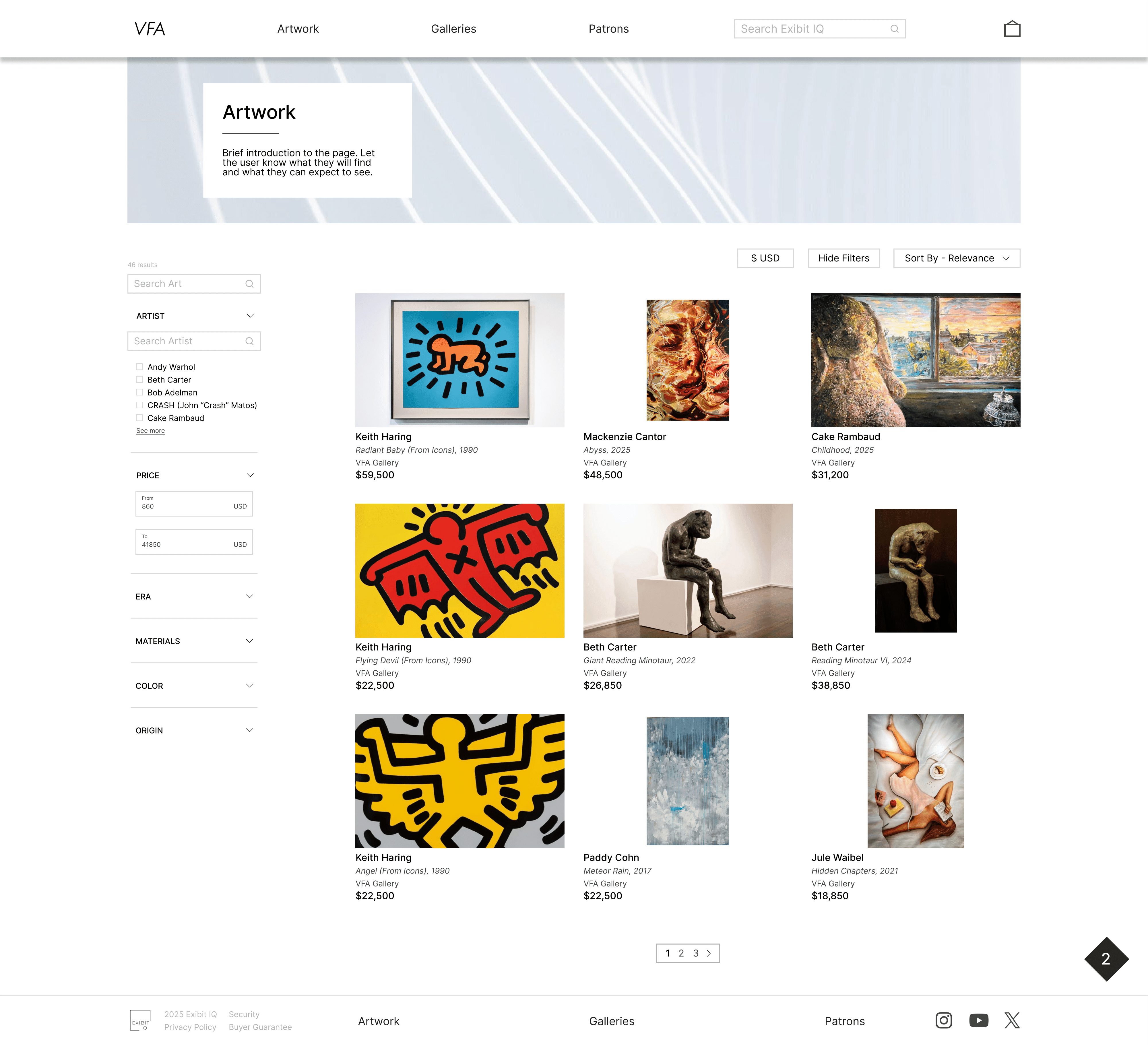 Desktop high-fidelity artwork page