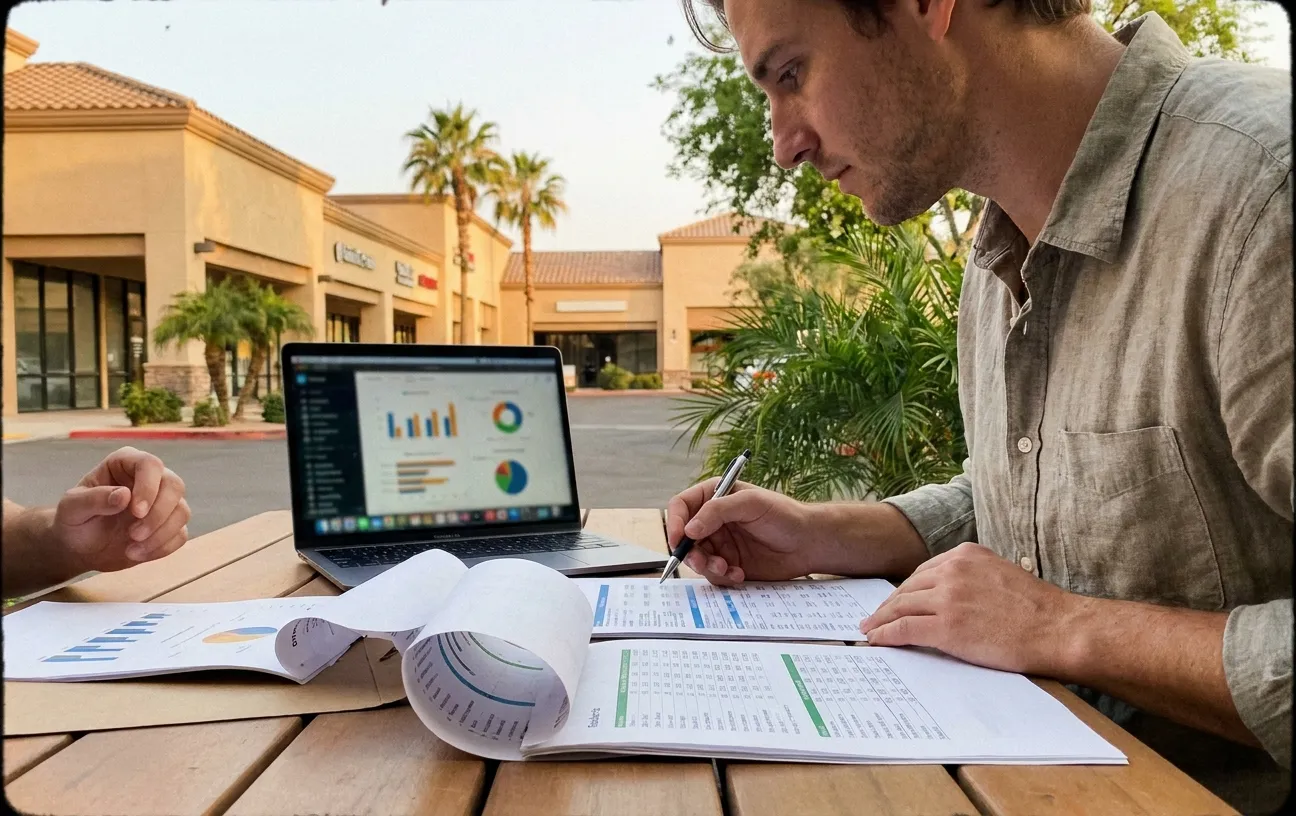 RockN' Socials team strategizes digital marketing at an outdoor meeting.