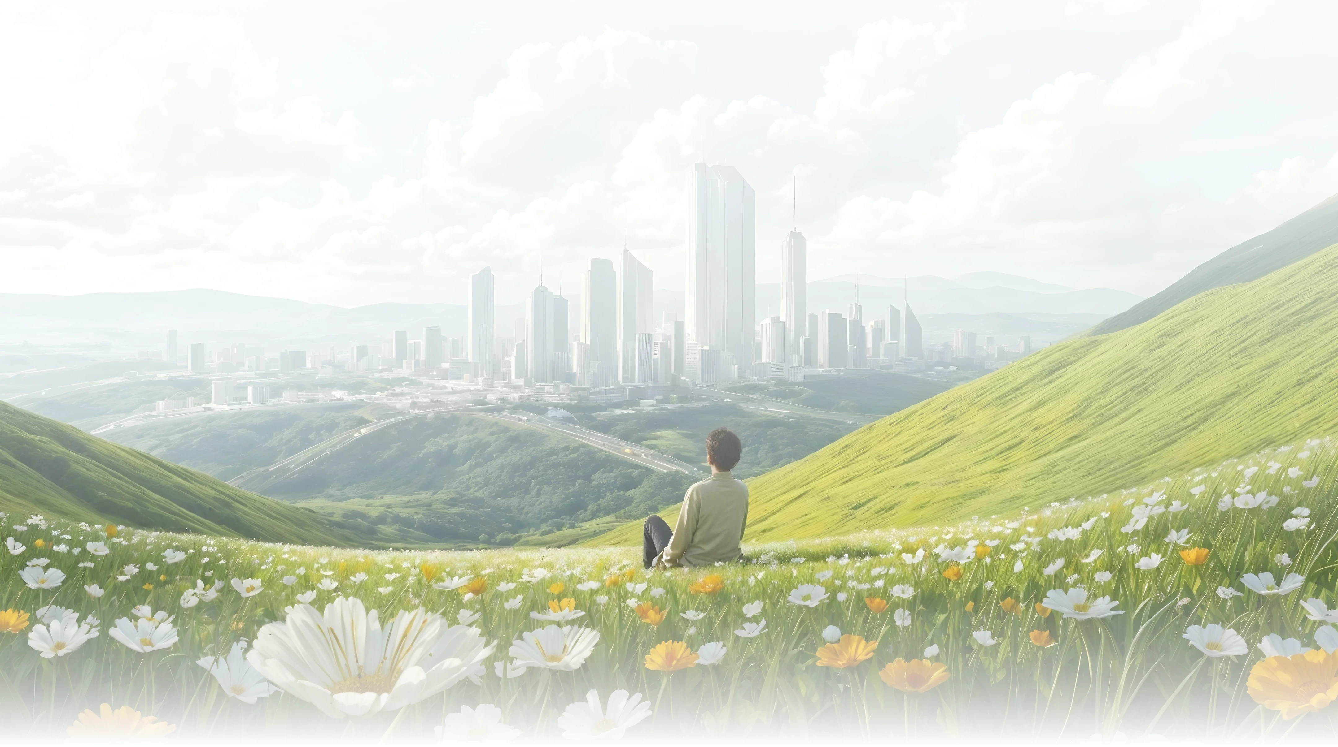 Botly interface background featuring a futuristic city skyline surrounded by green hills and a bright, cloud-filled sky.