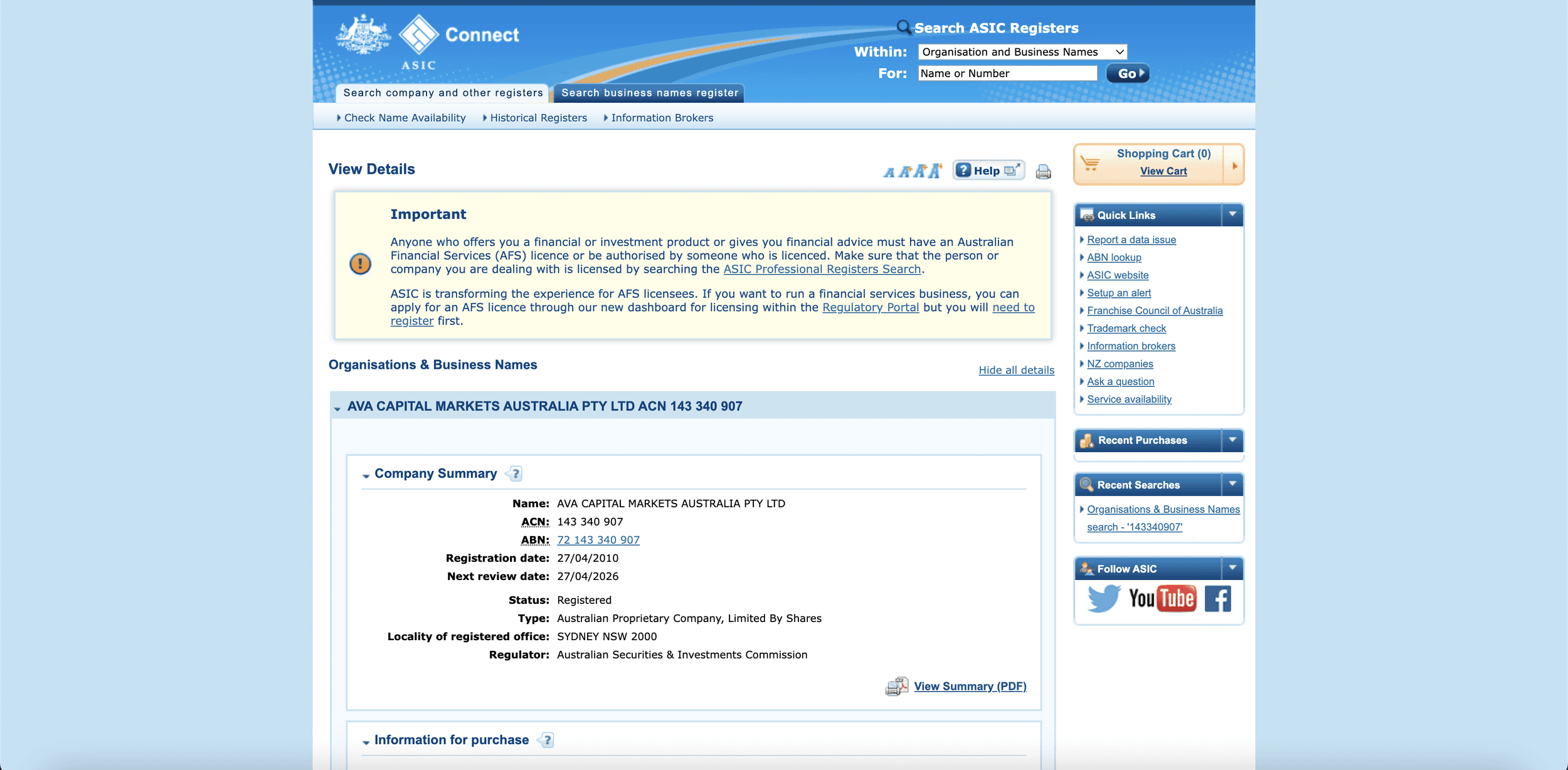 Accessing ASIC Connect