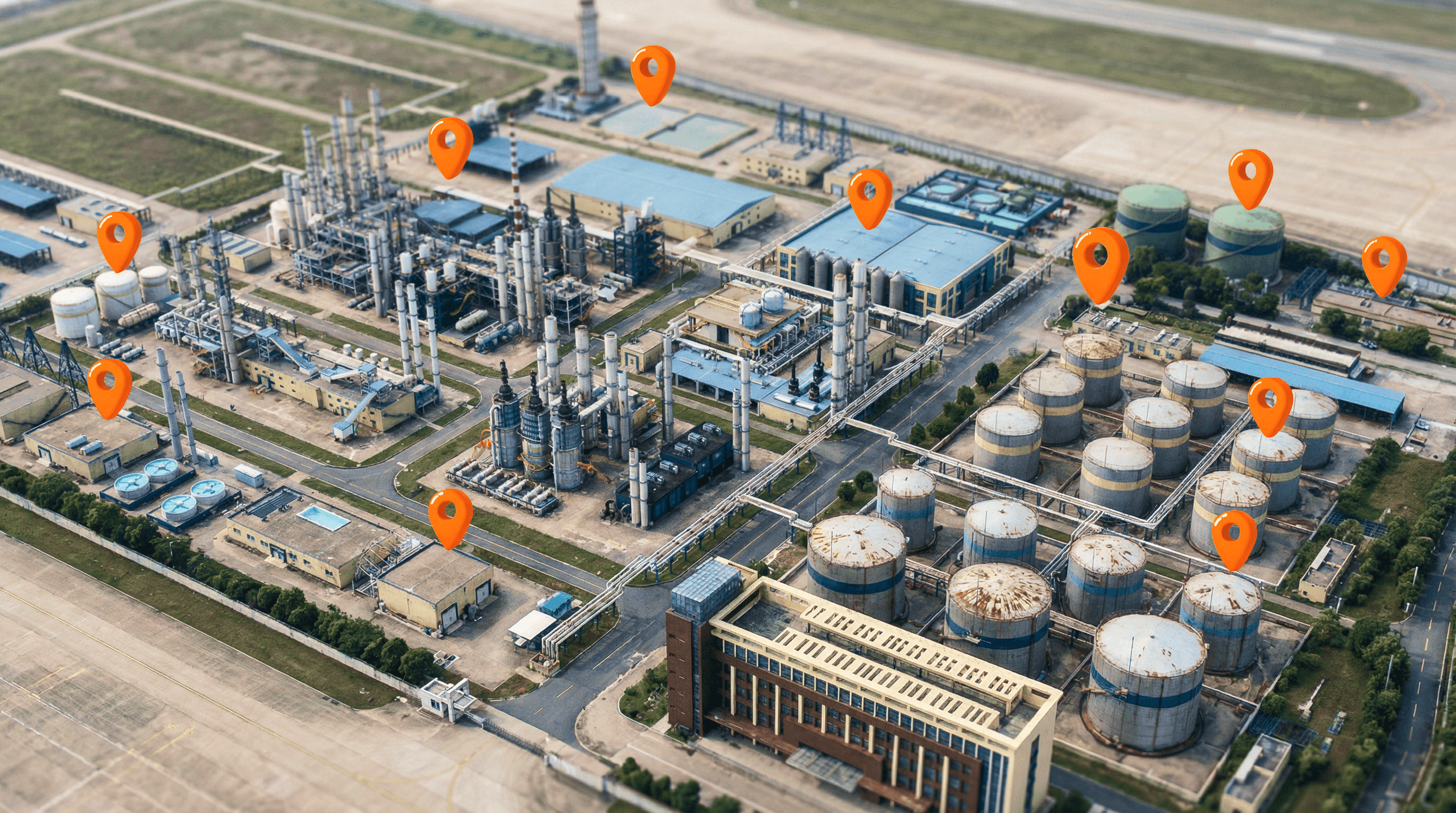 Planta de uma localidade, mostrando os pontos em que tarefas estão sendo executadas. 