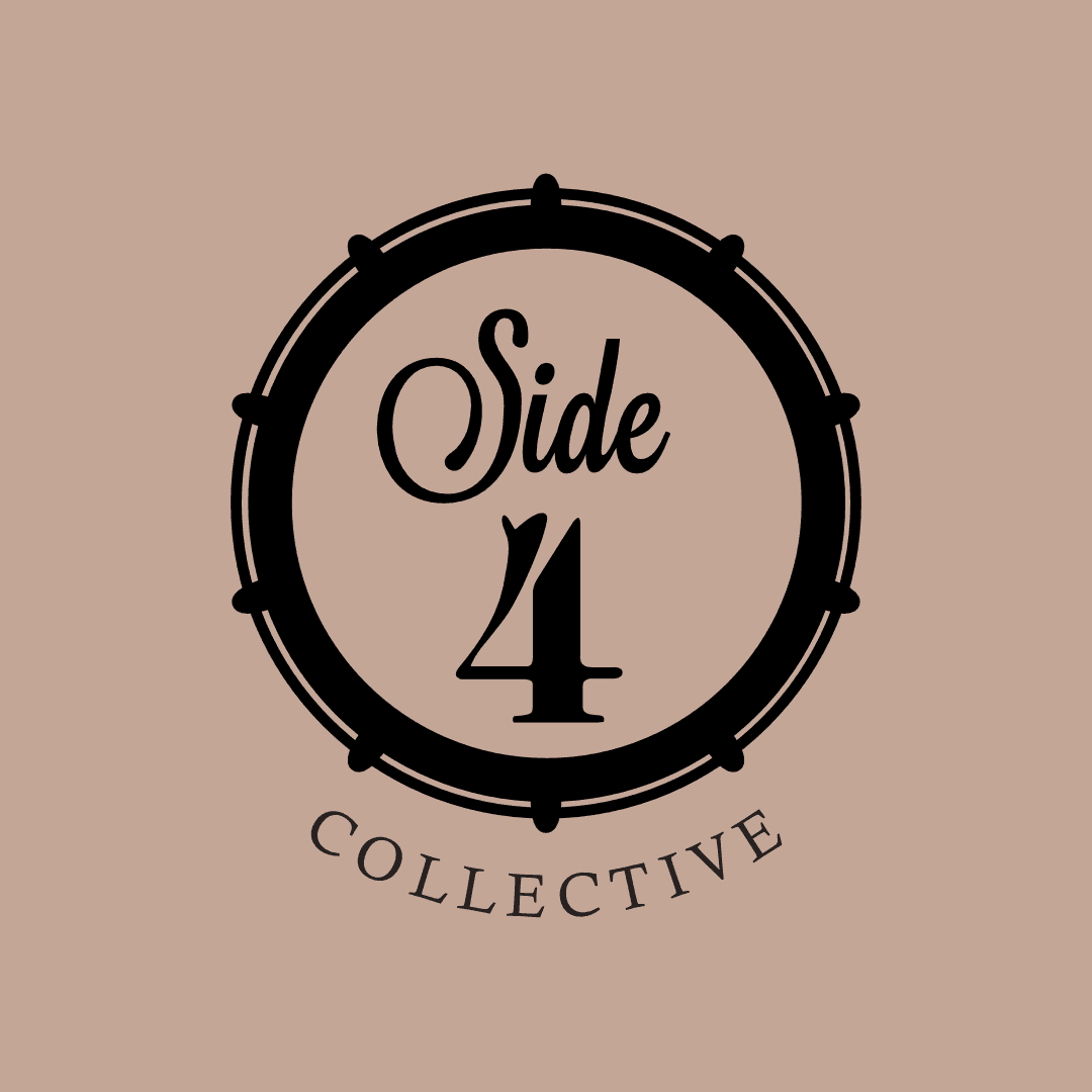 Side 4 black logo variation – Irish arts group logo in black serif font.